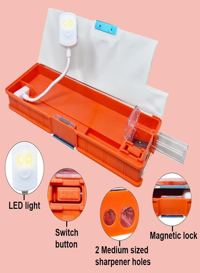 Sidak Boy Red Themed Pencil Box, Inbuilt LED Light with 2 Compartments and Dual Sharpener, Magnetic Lock, Pencil Box for Kids (Red) - Image 2